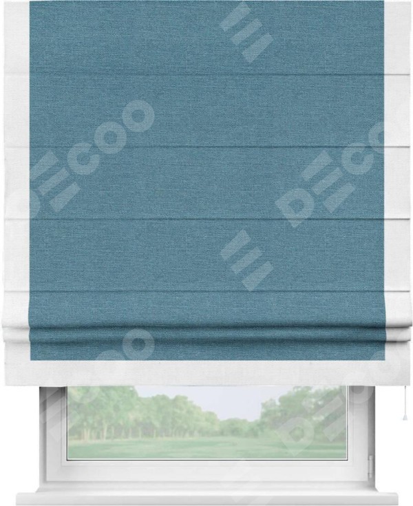 Римская штора «Кортин» с кантом Виктория, для проема, ткань лён голубой