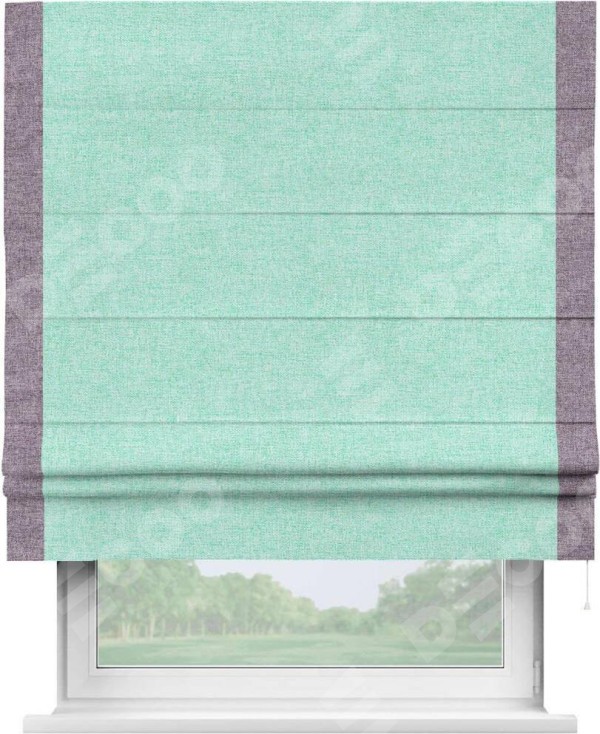 Римская штора «Кортин» для проёма, лён кашемир мятный, с кантом Стрим Дуо