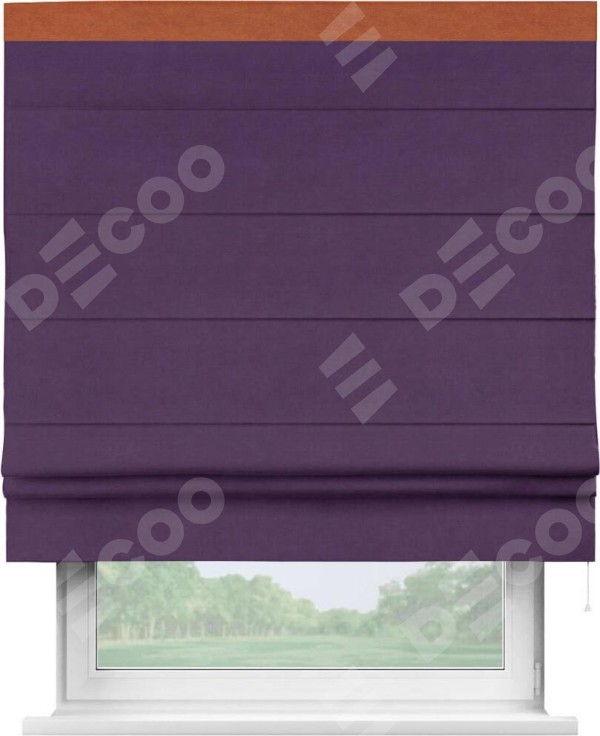 Римская штора «Кортин» с кантом Кинг, для проема, ткань вельвет темно-фиолетовый