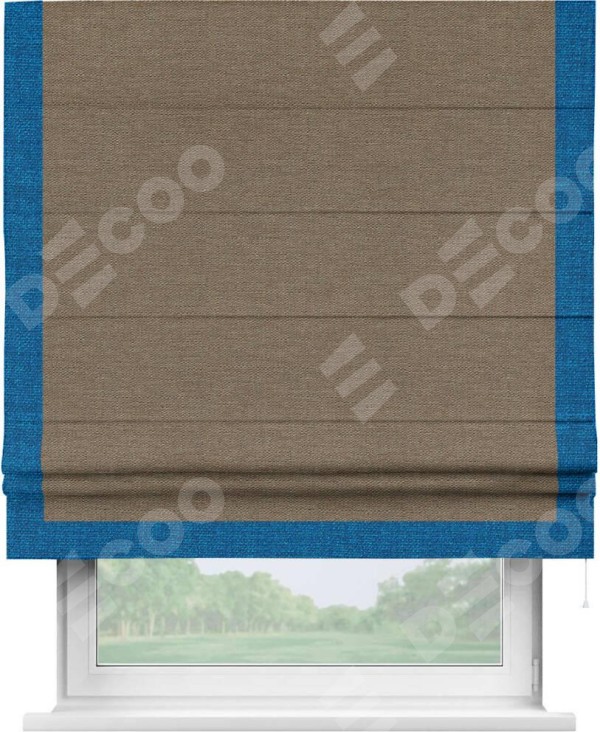 Римская штора «Кортин» с кантом Виктория, для проема, ткань лён светло-коричневый