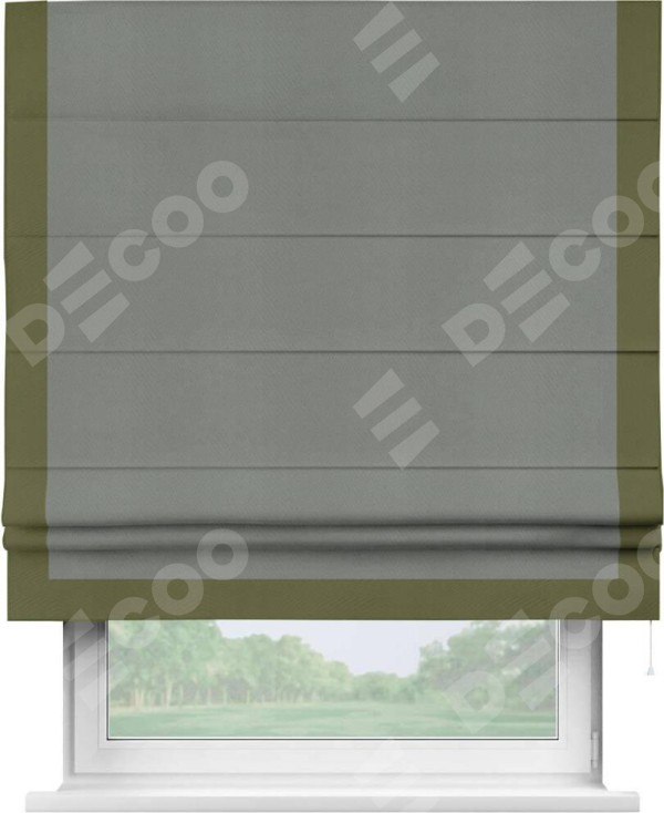 Римская штора «Кортин» с кантом Виктория, для проема, ткань блэкаут однотонный тёмно-серый