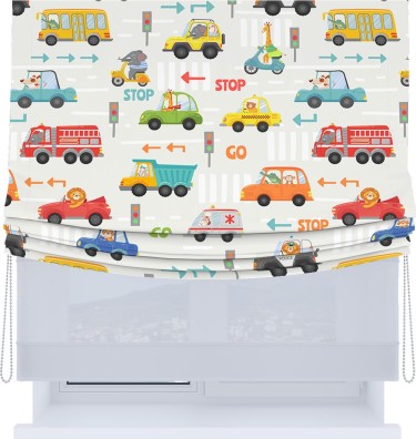 Римская штора «Кортин», день-ночь с мягкими складками, «Дорожные правила»