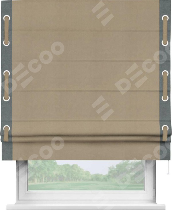 Римская штора «Кортин» с кантом Стрим Дуо (люверсы с пояском), для проема, ткань вельвет кофейный