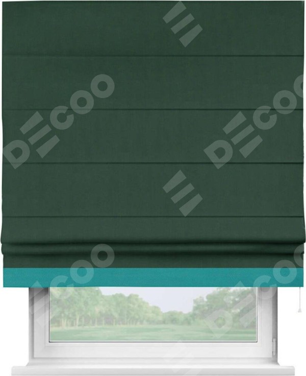 Римская штора «Кортин» для проема, блэкаут однотонный зелёный с кантом Джестер