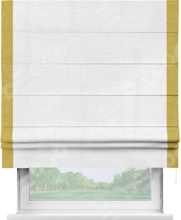 Римская штора «Кортин» для проема, лён белоснежный, с кантом Стрим Дуо