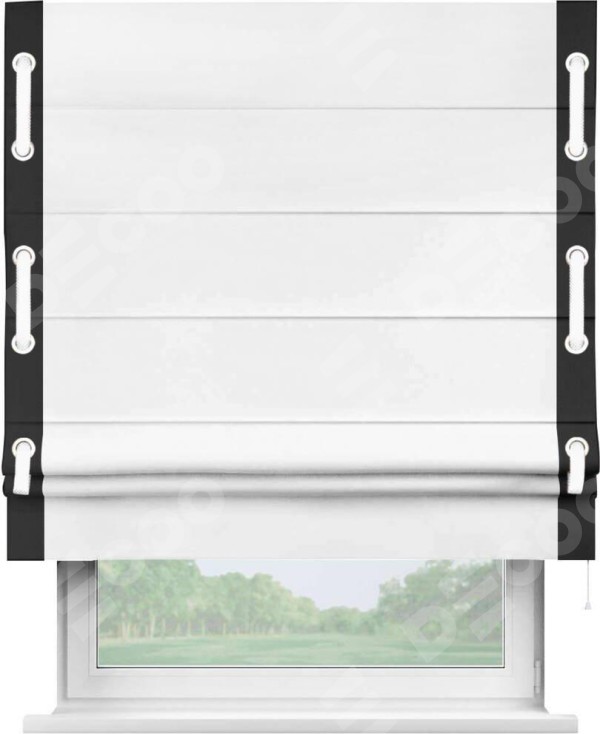 Римская штора «Кортин» с кантом Стрим Дуо (люверсы с пояском), для проема, ткань однотонная белоснежная