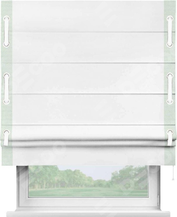 Римская штора «Кортин» с кантом Стрим Дуо (люверсы с пояском), для проема, ткань однотонная белоснежная