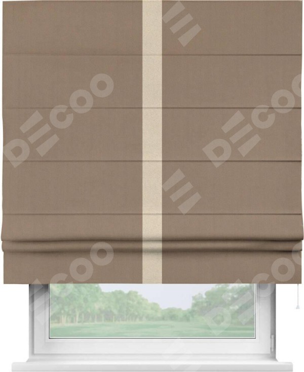 Римская штора «Cortin» для проёма, ткань блэкаут однотонный кофейно-бежевый с кантом Хайвэй