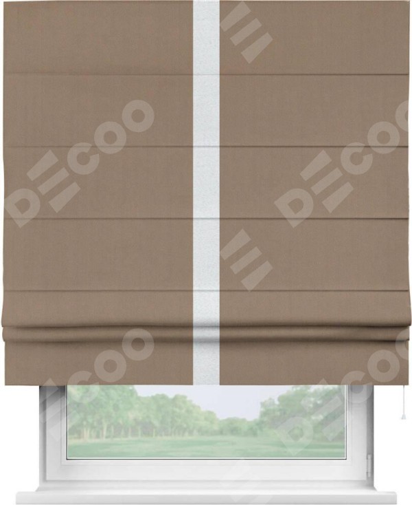 Римская штора «Cortin» для проёма, ткань блэкаут однотонный кофейно-бежевый с кантом Хайвэй