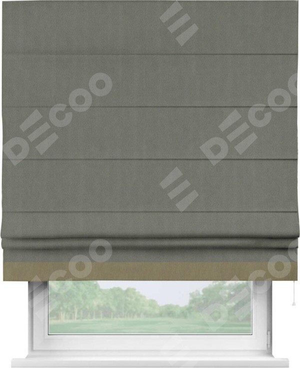 Римская штора «Кортин» с кантом Джестер, для проема, ткань блэкаут однотонный тёмно-серый