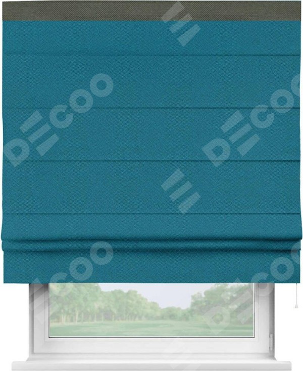 Римская штора «Кортин» с кантом Кинг, для проема, ткань лён димаут, светло-синий