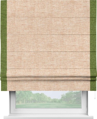 Римская штора «Кортин» для проёма, рогожка димаут персиковый, с кантом Стрим Дуо