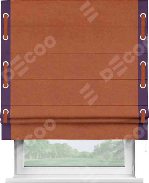 Римская штора «Кортин» с кантом Стрим Дуо (люверсы с пояском), для проема, ткань вельвет терракотовый