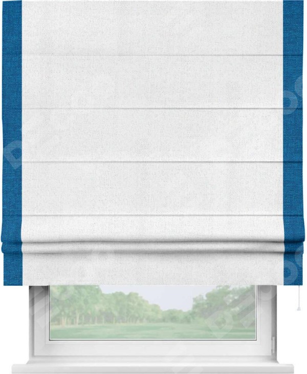 Римская штора «Кортин» для проема, лён белоснежный, с кантом Стрим Дуо