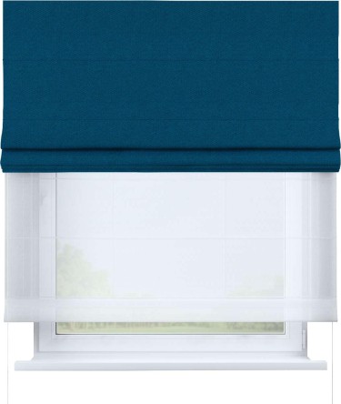 Римская штора «Кортин» день-ночь, ткань лён димаут, синий