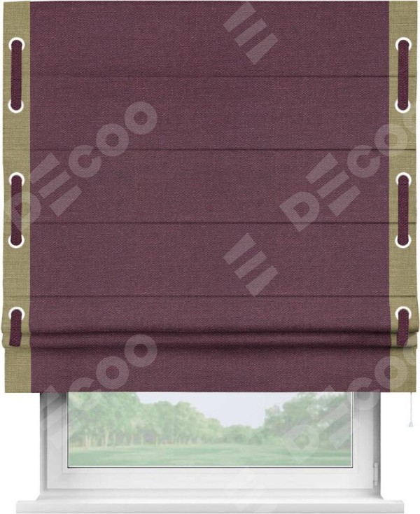Римская штора «Кортин» с кантом Стрим Дуо (люверсы с пояском), для проема, ткань лён фиолетовый