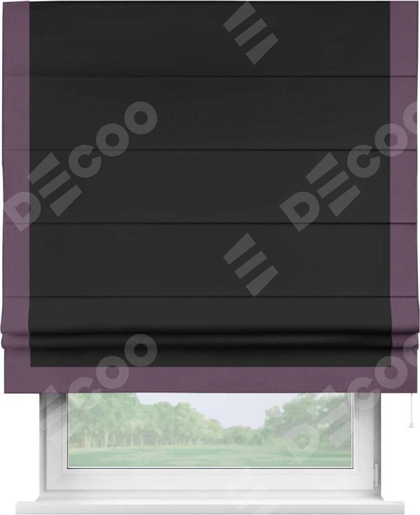 Римская штора «Cortin» для проёма, блэкаут однотонный черный с кантом Виктория