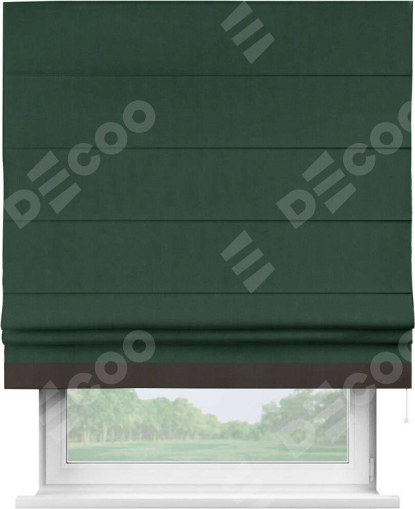 Римская штора «Кортин» для проема, блэкаут однотонный зелёный с кантом Джестер