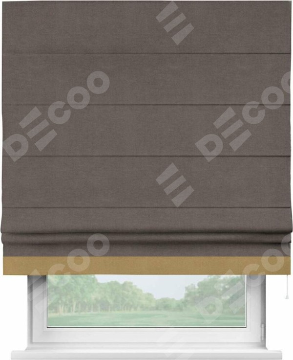 Римская штора «Кортин» с кантом Джестер, для проема, ткань вельвет коричневый