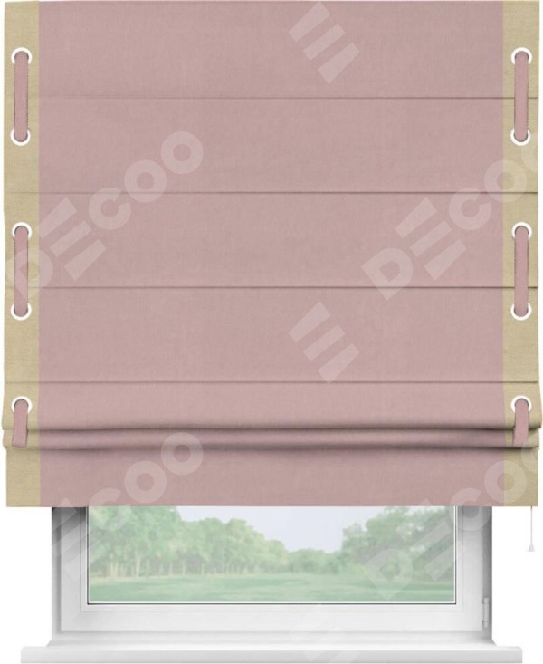 Римская штора «Кортин» с кантом Стрим Дуо (люверсы с пояском), для проема, ткань вельвет розовая пудра