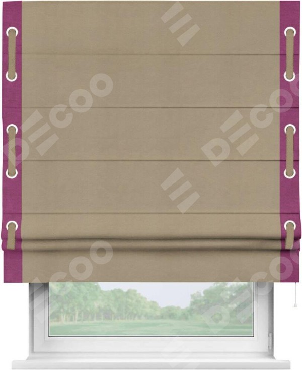 Римская штора «Кортин» с кантом Стрим Дуо (люверсы с пояском), для проема, ткань вельвет кофейный