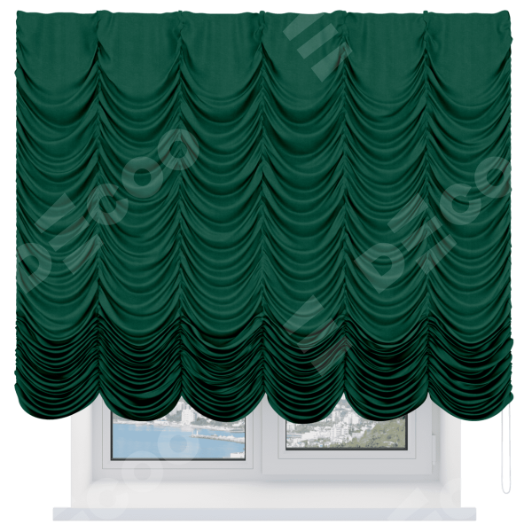 Французская штора «Кортин», вельвет зелёный