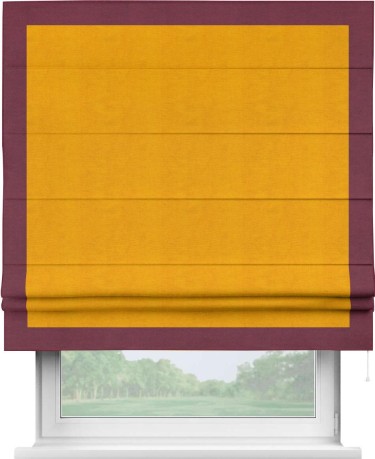 Римская штора «Кортин» с кантом Чесс, для проема, ткань вельвет желтый