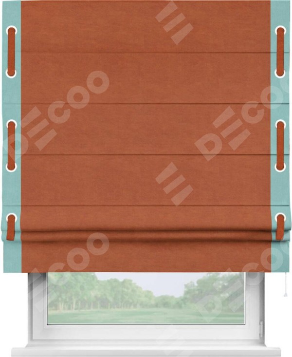 Римская штора «Кортин» с кантом Стрим Дуо (люверсы с пояском), для проема, ткань вельвет терракотовый