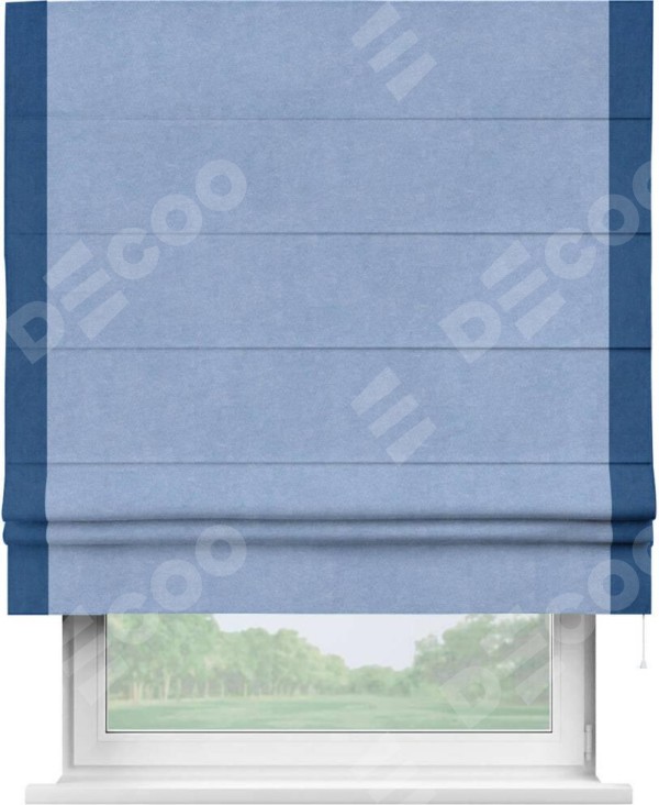 Римская штора «Кортин» для проема, вельвет васильковый с кантом Стрим Дуо