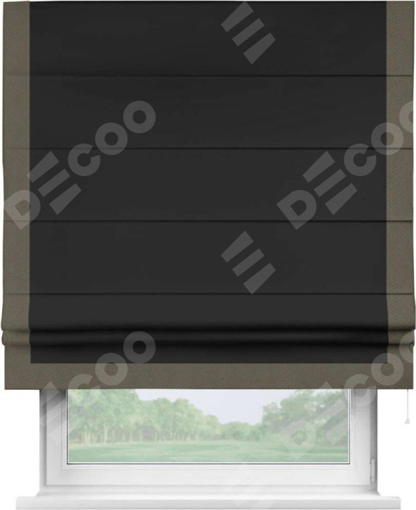 Римская штора «Cortin» для проёма, блэкаут однотонный черный с кантом Виктория