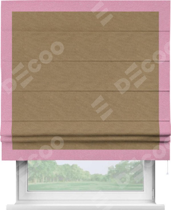 Римская штора «Кортин» с кантом Чесс, для проема, ткань лён димаут, коричневый