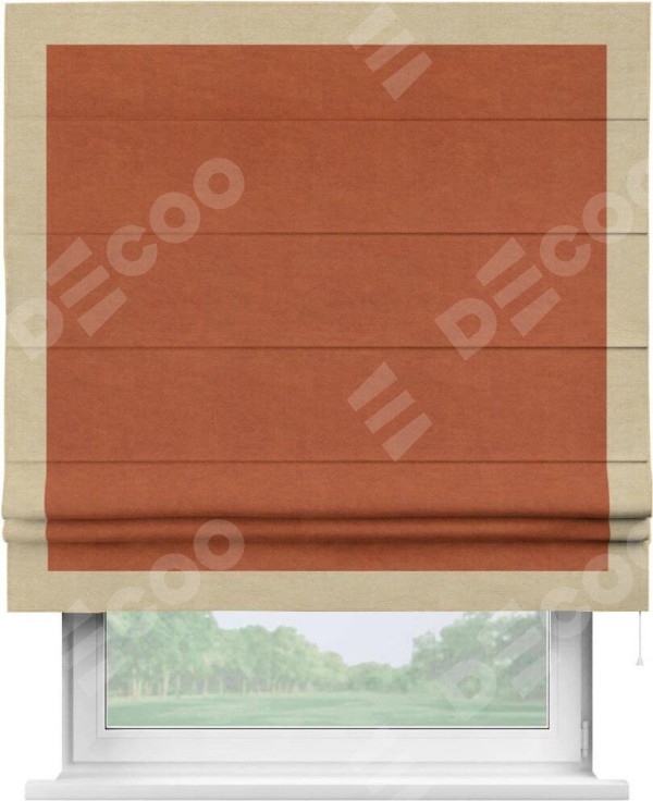 Римская штора «Кортин» с кантом Чесс, для проема, ткань вельвет терракотовый