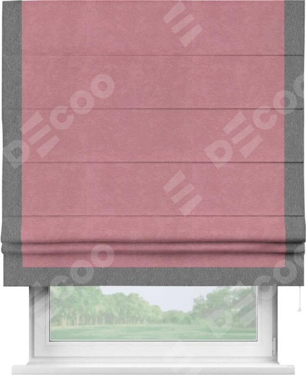 Римская штора «Кортин» с кантом Виктория, для проема, ткань софт однотонный розовый