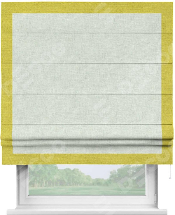Римская штора «Кортин» для проёма, лён топлёное молоко, с кантом Чесс