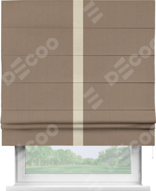 Римская штора «Cortin» для проёма, ткань блэкаут однотонный кофейно-бежевый с кантом Хайвэй