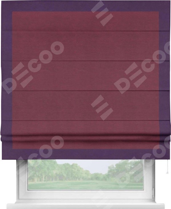 Римская штора «Кортин» с кантом Чесс, для проема, ткань вельвет бордовый