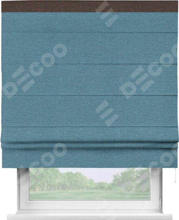 Римская штора «Кортин» с кантом Кинг, для проема, ткань лён голубой