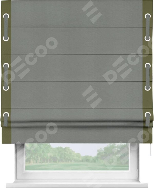 Римская штора «Кортин» с кантом Стрим Дуо (люверсы с пояском), для проема, ткань блэкаут однотонный тёмно-серый