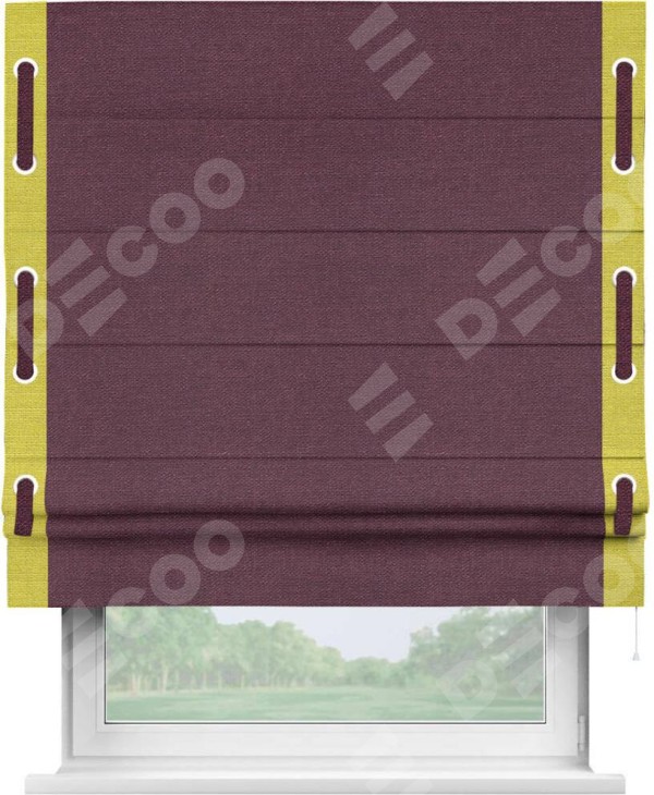 Римская штора «Кортин» с кантом Стрим Дуо (люверсы с пояском), для проема, ткань лён фиолетовый