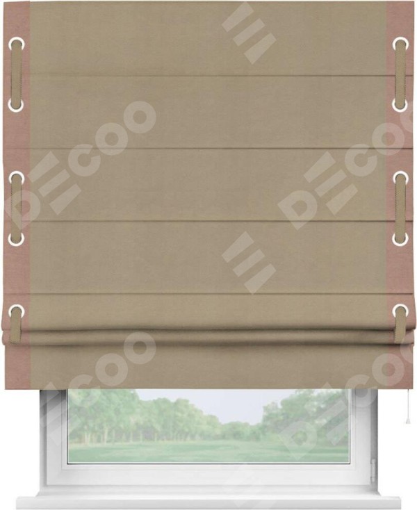 Римская штора «Кортин» с кантом Стрим Дуо (люверсы с пояском), для проема, ткань вельвет кофейный