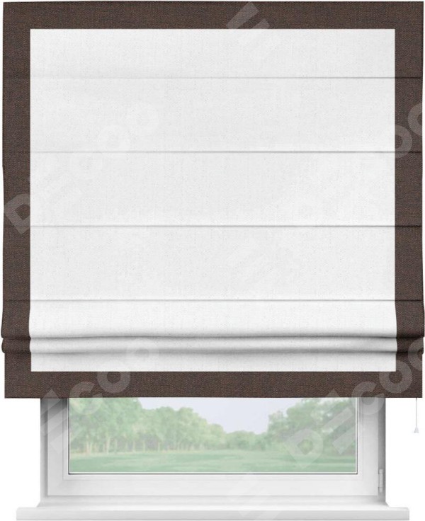 Римская штора «Кортин» с кантом Чесс, для проема, лён белоснежный