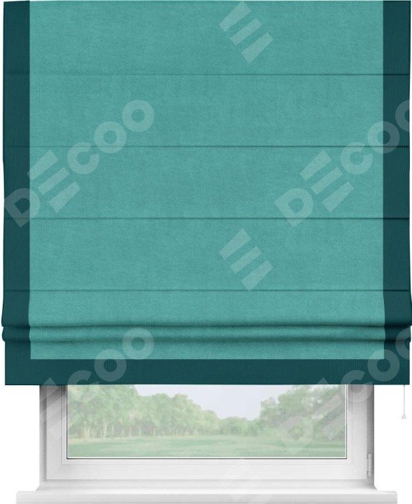 Римская штора «Кортин» для проема, канвас бирюзовый, с кантом Виктория